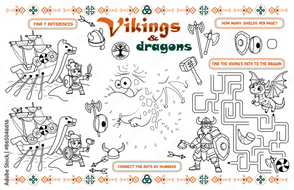 Festive placemat for children. Printable activity sheet "Vikings and ...
