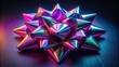 © Sujid - Neon glow gift bow closeup with colorful vibrant colors on a dark background , neon, glow, gift bow, closeup, colorful