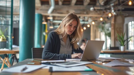 Wall Mural - The woman using laptop