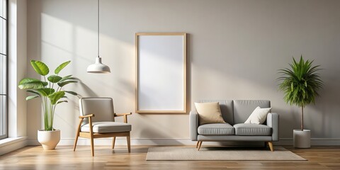 Canvas Print - Clean minimalist modern home interior with frame mockup, perfect for contemporary spaces, contemporary, modern, home