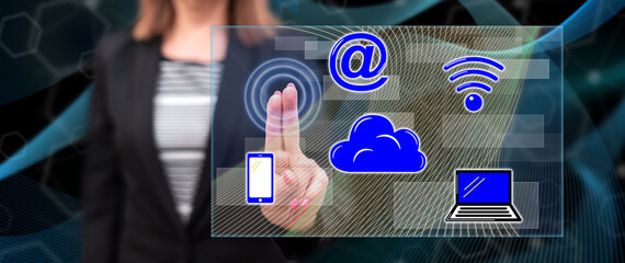Wall Mural - woman touching a cloud computing concept