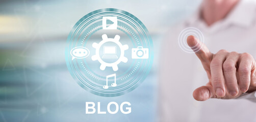 Wall Mural - man touching a blog concept