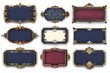 © Maaz - set of blank labels in vector style with gold border and antique dark blue, burgundy red colors on white background