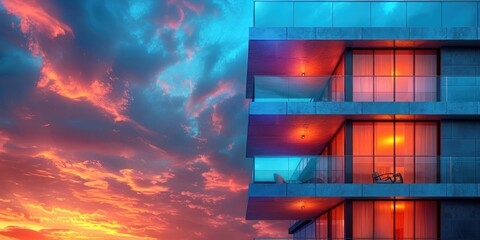 Poster - Modern Building with Sunset View