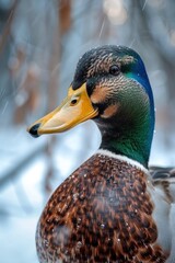 Wall Mural - Portrait of a Mallard Duck in the Snow