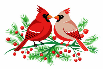 Wall Mural - cardinal birds closed together vector illustration