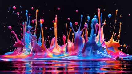 Canvas Print - Abstract Colorful Paint Splash on Black Background