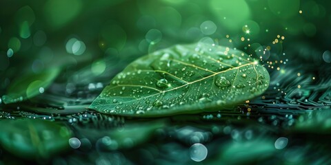 Canvas Print - Dew-Covered Leaf with Golden Glimmer