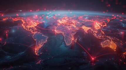 Wall Mural - Global Network Connections -  A Digital World Map