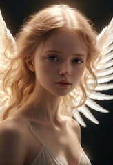 Aufkleber - Close-up shot of an angelic girl emerging from light, delicate and fragile, hair burns and glows, mesmerizing intricacy