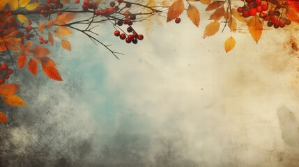 Wall Mural - Autumn Leaves and Berries on a Vintage Background