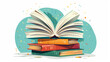 © Rabil - An open book with its pages facing downward and a stack of books. This illustration represents reading, education, e-books, literature, and encyclopedias.