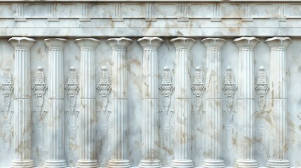 Poster -  a wall adorned with white marble columns and ornate reliefs