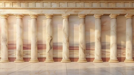 Wall Mural - A row of eight white marble columns in a classical building interior