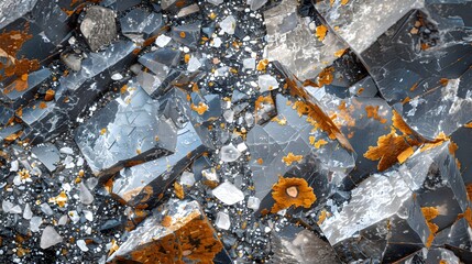 Detailed Macro Shot of Granite with Feldspar and Quartz Crystals on Gray Background