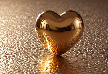 Wall Mural - Metal heart shape on textured surface with warm light reflections