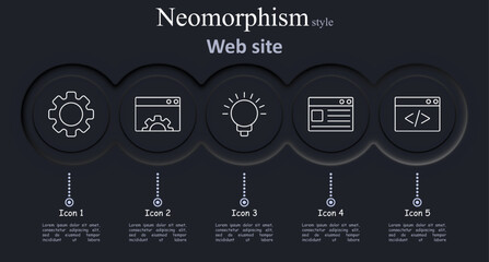 Website set icon. Gear, browser, lightbulb, web design, coding, development, creativity, idea, web page, interface, internet, website, programming.