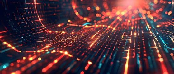 Fototapete - Futuristic Digital Patterns and Glowing Lines Abstract Technology Background