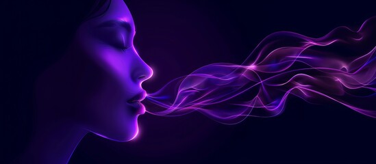 Wall Mural - digital portrait of a girl on a purple background with wavy lines. banner