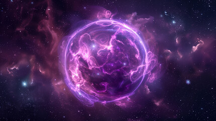 Wall Mural - Spectacular cosmic cloud explosion. Colorful nebula and stars in space concept with purple neon lights