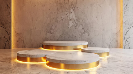 Wall Mural - 3D podiums made of marble and gold, adding a touch of luxury and elegance