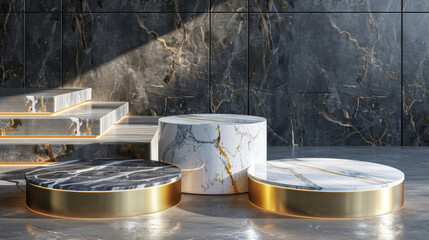 Wall Mural - 3D podiums made of marble and gold, exuding elegance and opulence