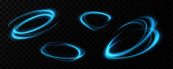 Fototapete - Blue neon ring. Glowing circle. Glow effect. Round light frame. abstract light lines of movement and speedAbstract light lines of movement and speed. light blue ellipse.