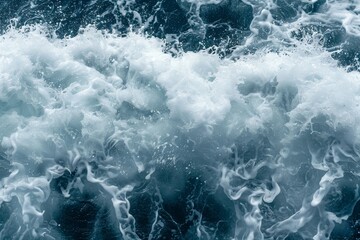 Poster - A large body of water with lots of white foam on the surface, created by breaking waves, A wave breaking into foamy spray