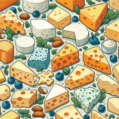 Wall Mural - Attractive vector illustration of a collection of different pieces of cheese on a white background