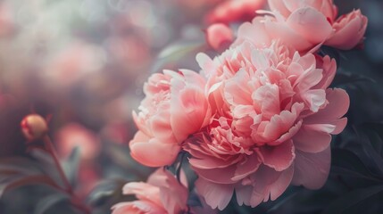 Wall Mural - pink peony flourishing in the garden close up of pink peony floral backdrop