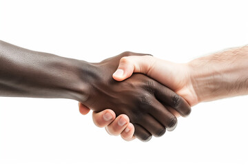 Close-up of Diverse Hands Shaking in a Gesture of Trust, Agreement, and Partnership on a White Background