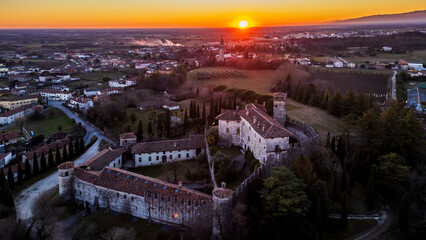 Wall Mural - The ancient manor of Villalta at sunset. Pearl three the hills of Friuli.