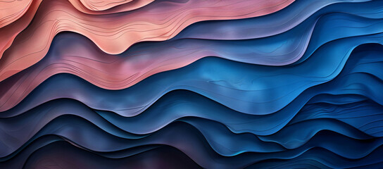 Wall Mural - 
Abstract background with wavy patterns in navy blue, brown and pastel colors. Photorealistic illustration of layered fabric textures