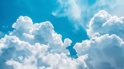 Wall Mural - beautiful blue sky and white clouds of various shapes with sunlight nature background : generative a