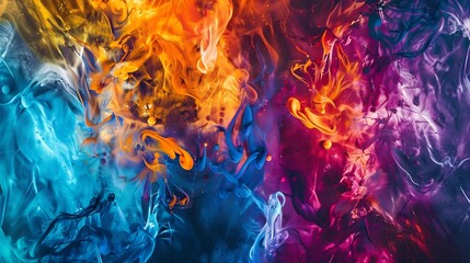 Leinwandbilder - Colorful dyes mixed on a fluid art texture Background with colored waves and streams Modern abstract backdrop is created with splatter inks Liquid and smooth forms that were made by mi : Generative AI