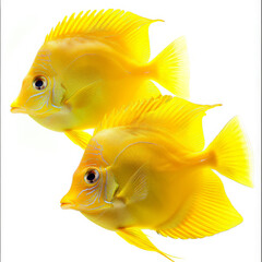 Wall Mural - A pair of bright yellow tang fish, isolated on white background