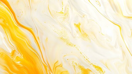 Leinwandbilder - Abstract fluid art background yellow and white colors Liquid marble Acrylic painting on canvas with orange lines and gradient Alcohol ink backdrop with beige wavy pattern : Generative AI