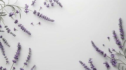Wall Mural - Branches of beautiful lavender flowers on white background : Generative AI