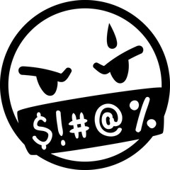 Poster - Comic swear speech bubble. Isolated vector irate emoji face with cloud, contains expressive, bold typography, vividly conveying intensity to the narrative. Hate angry talk, aggressive expletive curse
