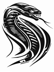 Wall Mural - A snake tattooed on a white background. The snake is black and white with a red tongue