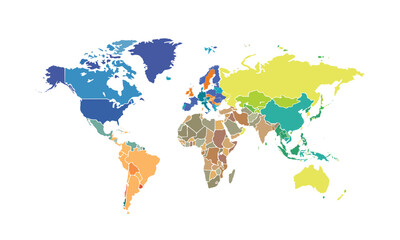  World map isolated modern colorful style. for website layouts, background, education, precise, customizable, Travel worldwide, map silhouette backdrop, earth geography, political, reports. 