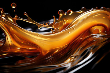 Wall Mural - A luscious flow of sweet caramel or maple syrup swirling in a 3D splash. Generative Ai.