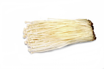 Wall Mural - Fresh Enoki mushrooms on white background