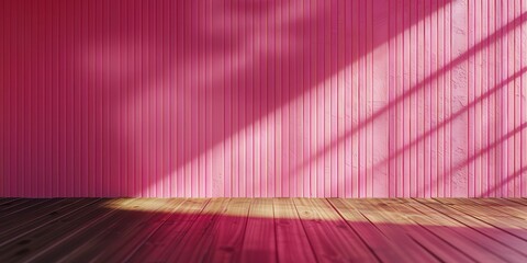 Wall Mural - Pink Wall with Wooden Floor and Sunlight