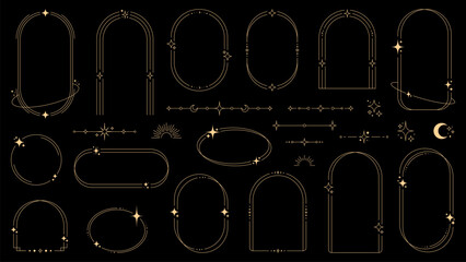 Wall Mural - magic celestial arch frames and borders, y2k shapes of vector line minimal boho stars, moon, sun and