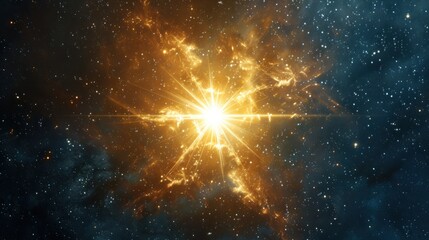 Wall Mural - a close-up shot of a single star, showcasing its intricate details and radiating light,