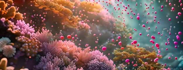 Wall Mural - Tranquil coral spawning event filling the water with life, 4K hyperrealistic photo 4K Video