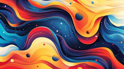 Wall Mural - Abstract colorful wave background with bright colors and glowing dots.