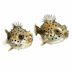 Wall Mural - A pair of pufferfish with spiky bodies, isolated on white background