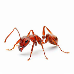 Wall Mural - A close-up of a vibrant red ant with visible details, isolated on white background